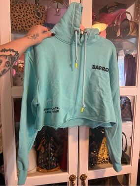 barrow Mint Green Cropped Hoodie with Drawstring